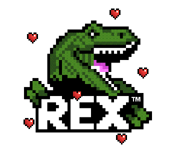 REX logo with small hearts around it