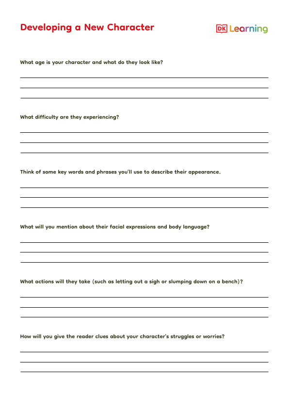 Developing a New Character Activity Sheet