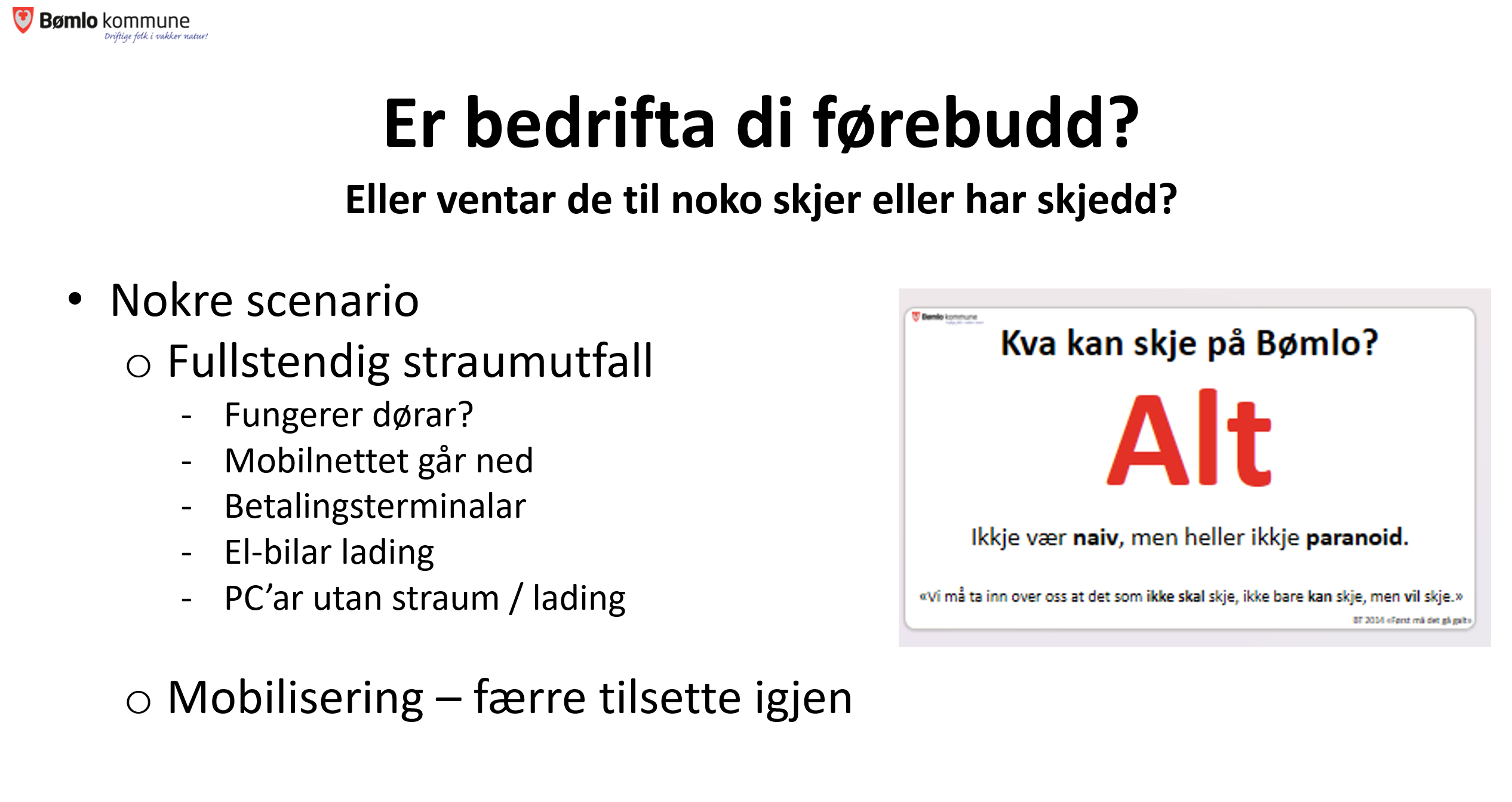 Frukostmøte om totalberedskap hos Bømlo Brann og redning.