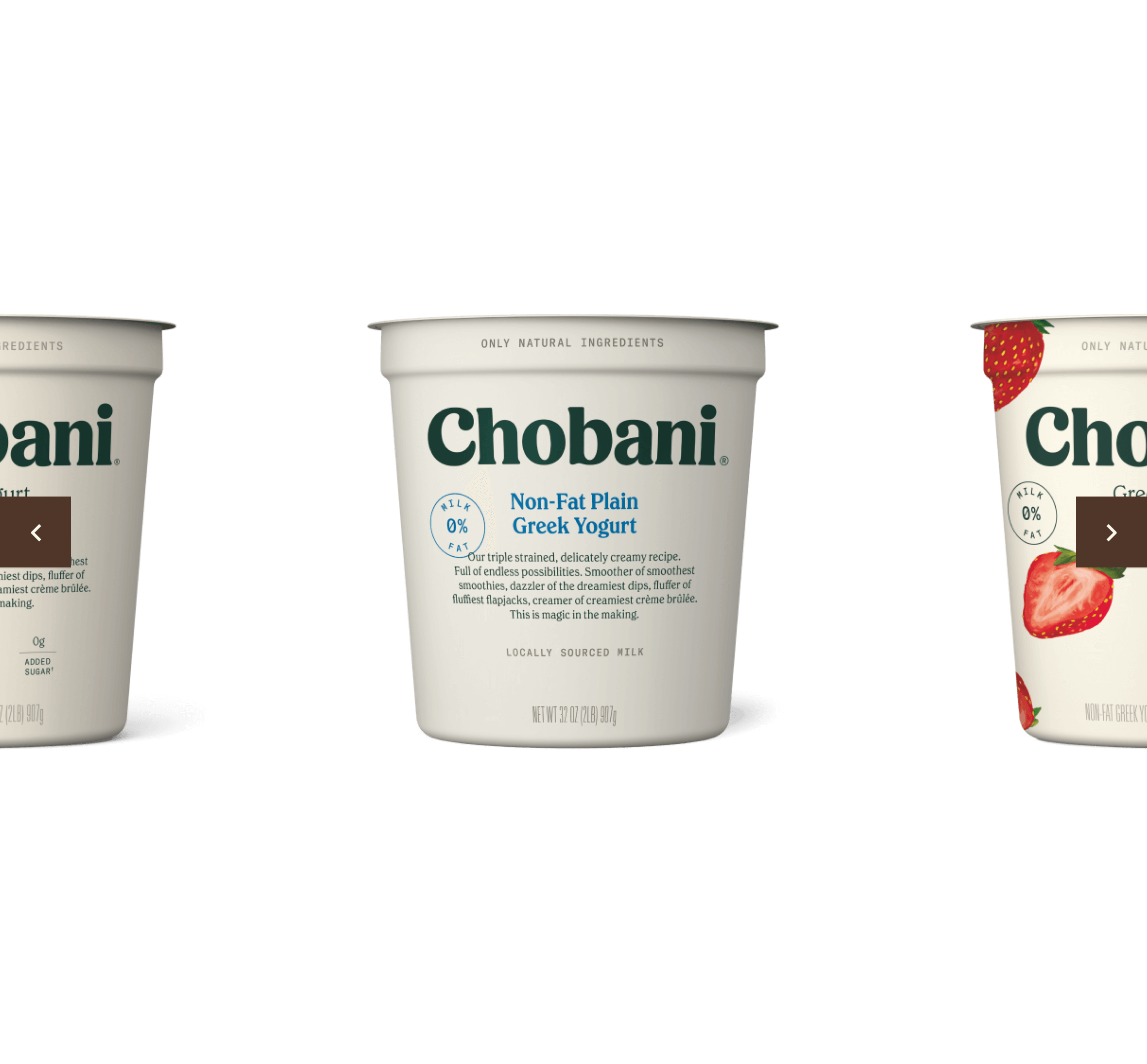 Slider that showcases chobani's product range