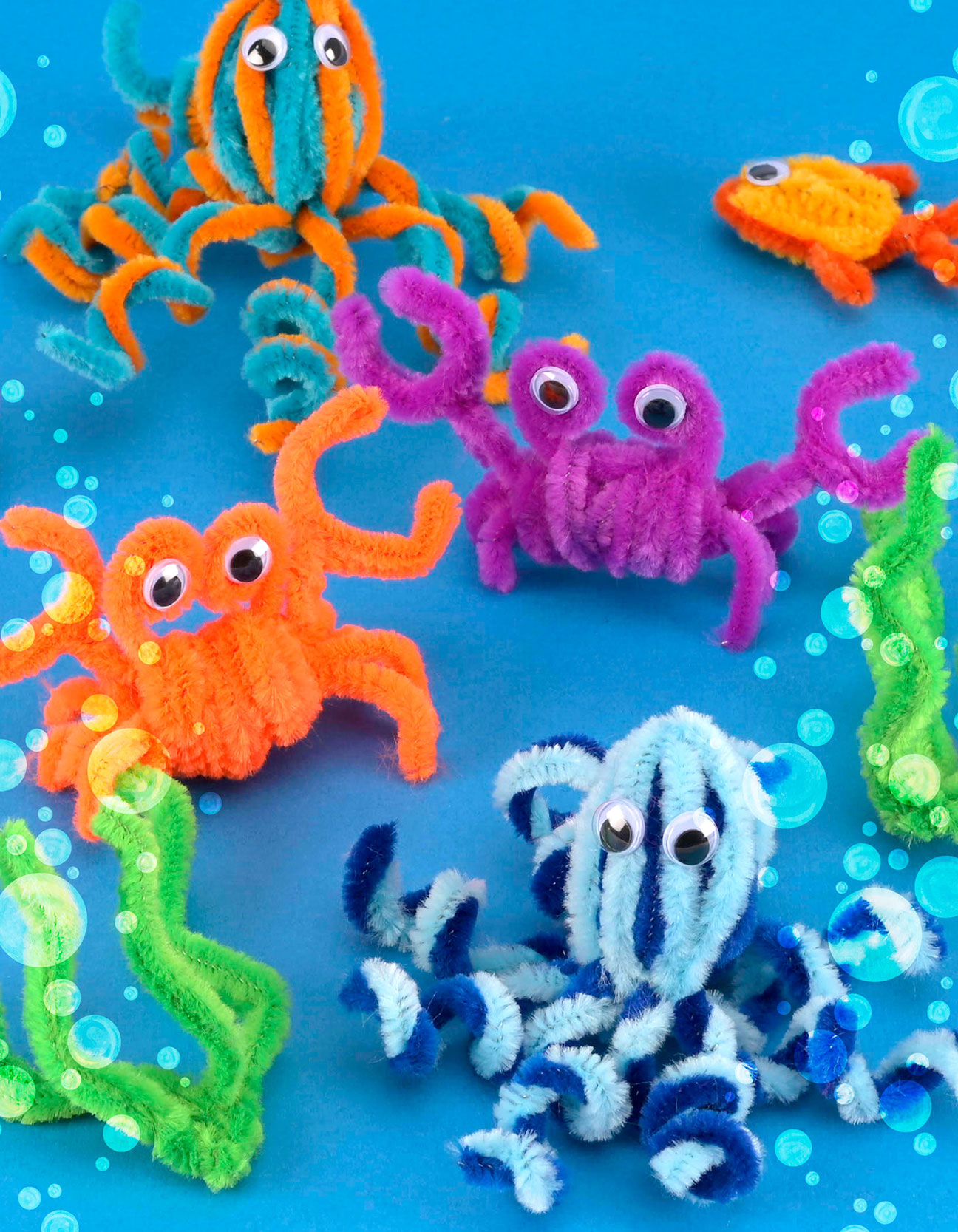DIY: Animali marini con filo di ciniglia: Granchio e polpo