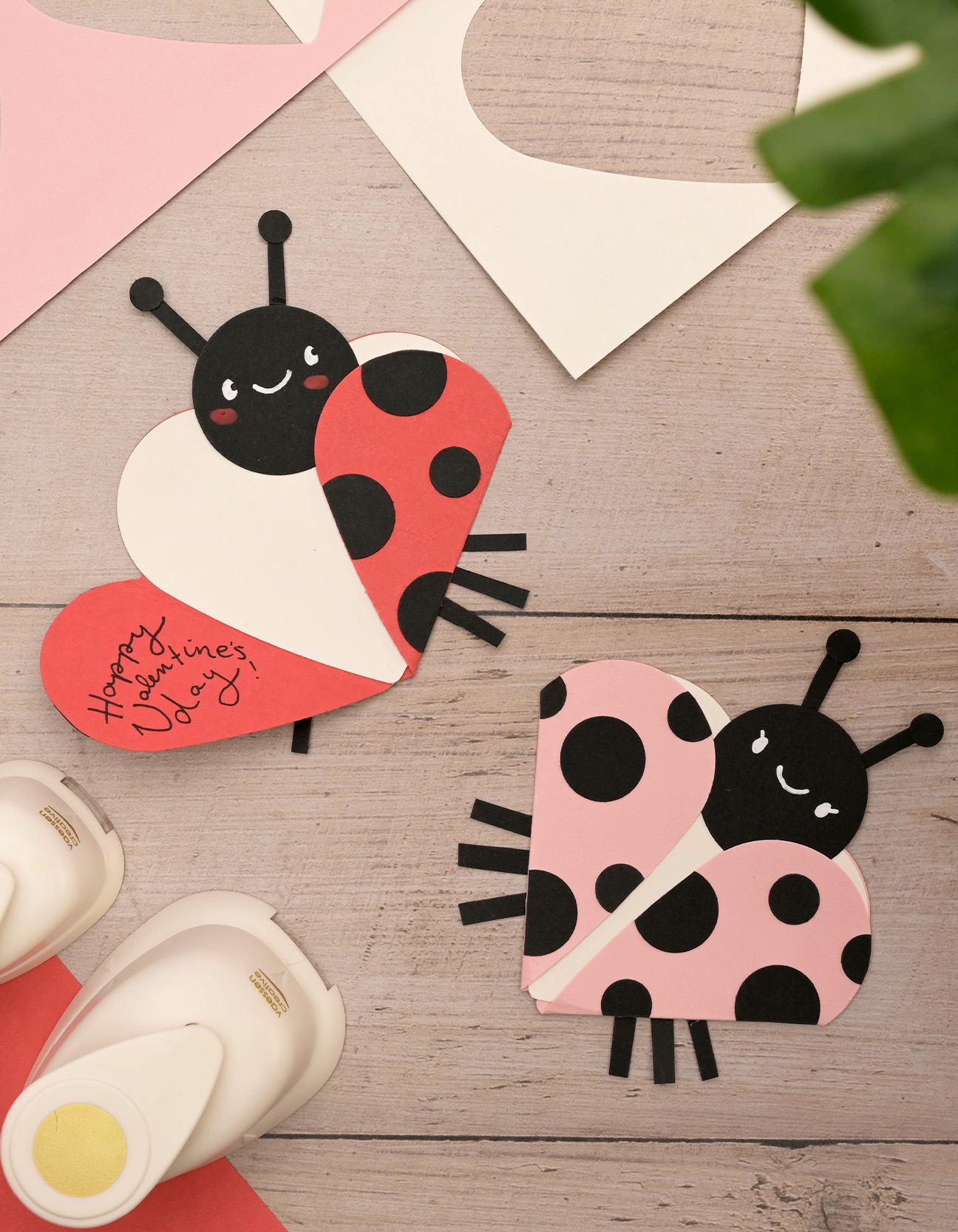 Finished heart-shaped paper ladybird Valentine craft, perfect as a handmade card or gift