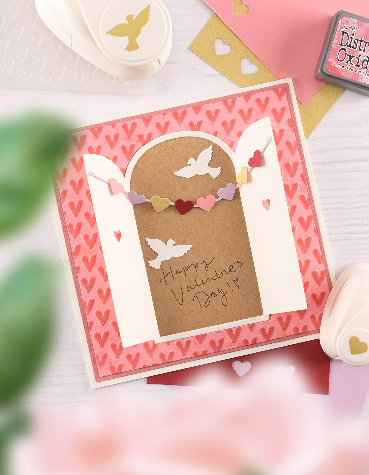 Finished Valentine card with surprise door effect and handmade details
