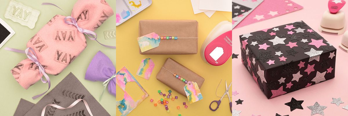 Christmas gift wrapping with felt, watercolour tags and glitter stars – festive DIY decoration