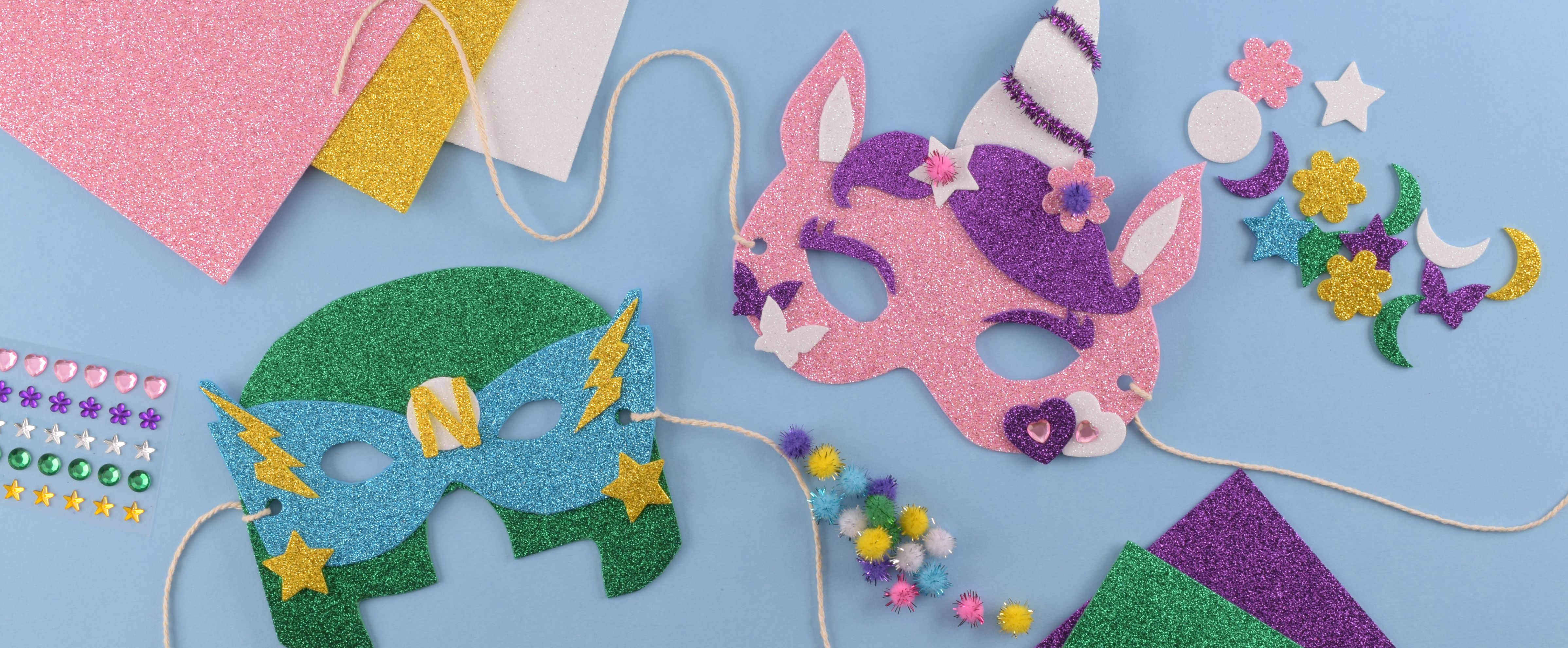 Máscaras de unicornio y superhéroe, manualidades divertidas para fiestas infantiles