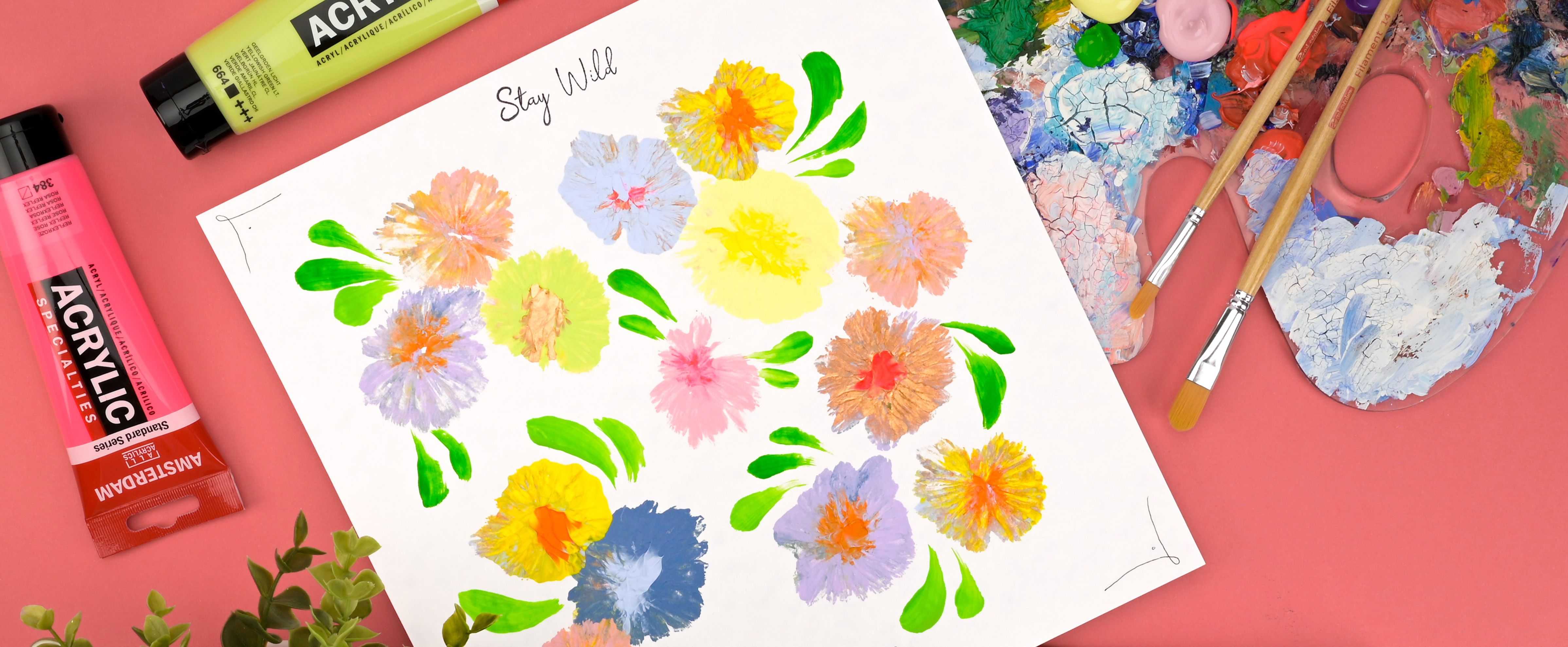 Pintar flores con acrílico, actividad artística para fiestas infantiles creativas