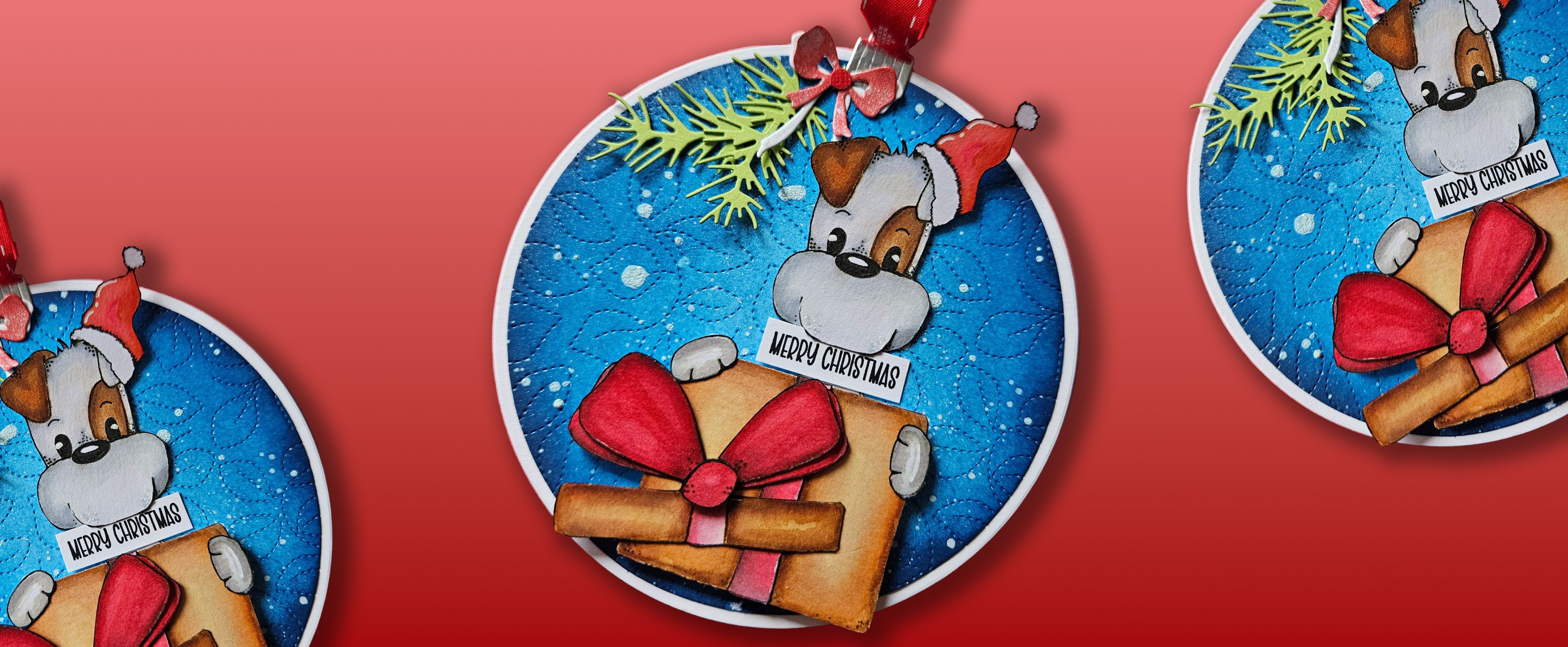 Bola de Navidad de papel con perrito adorable – adorno alegre en 3D perfecto para familias y niños.