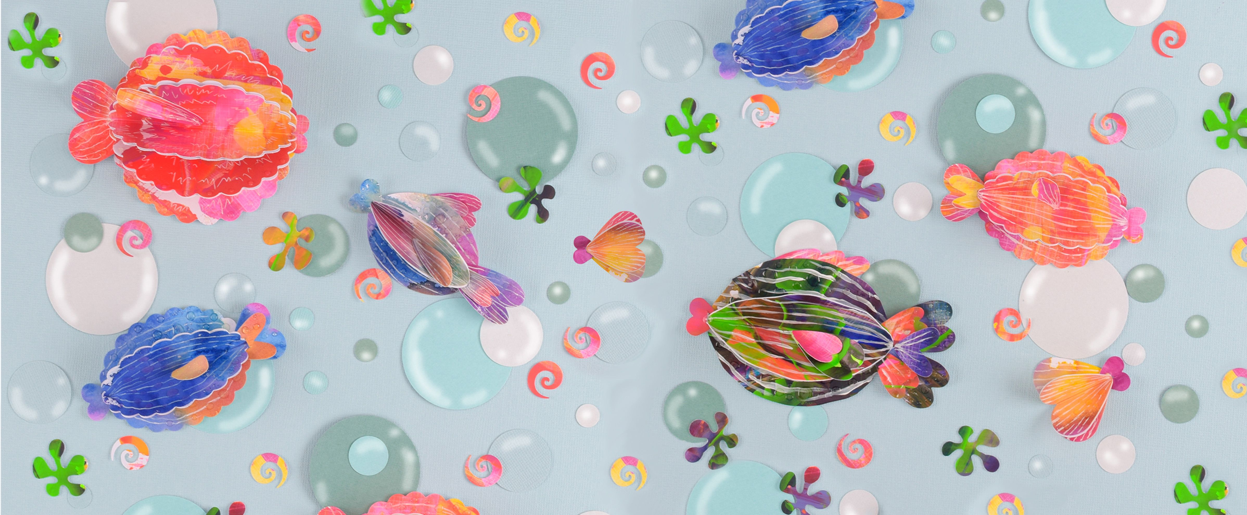 Peces de papel coloridos para manualidades con pintura y papel para niños