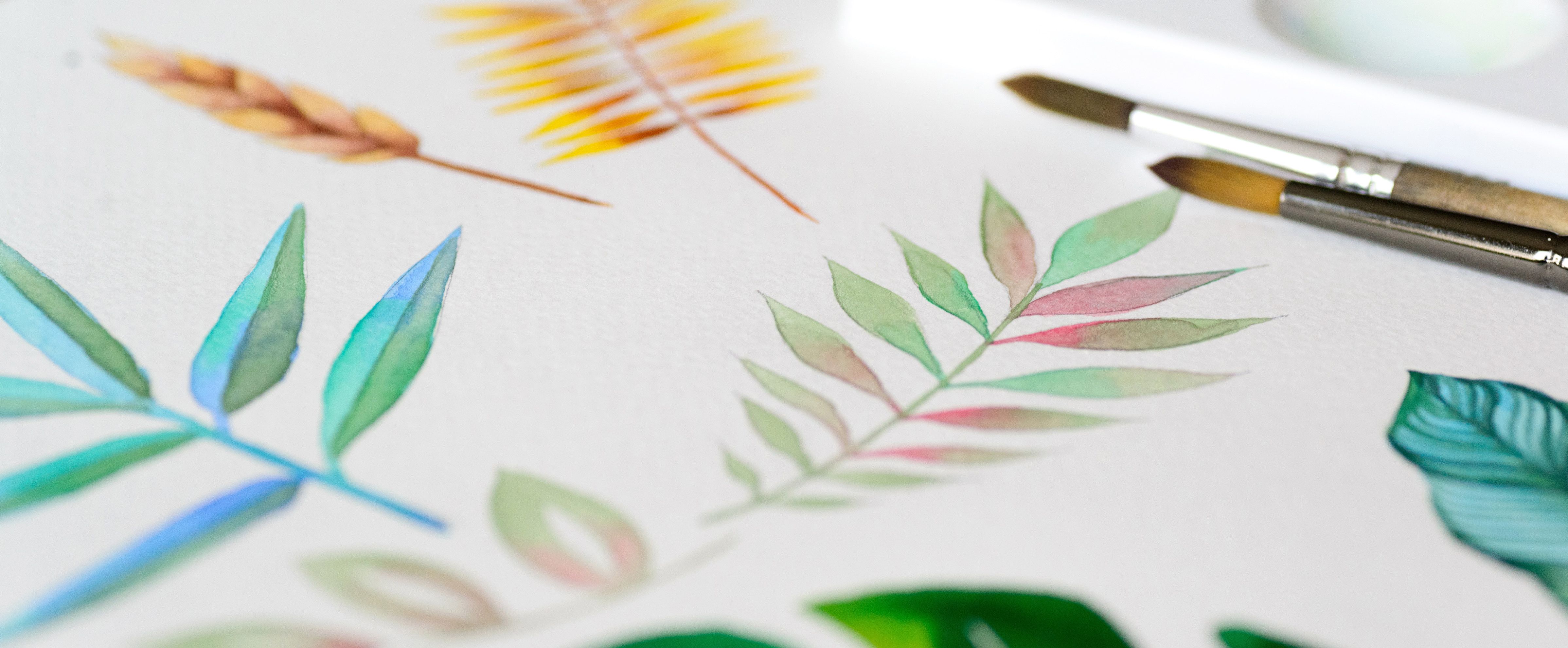 Painting leaves with watercolour for botanical painting inspiration