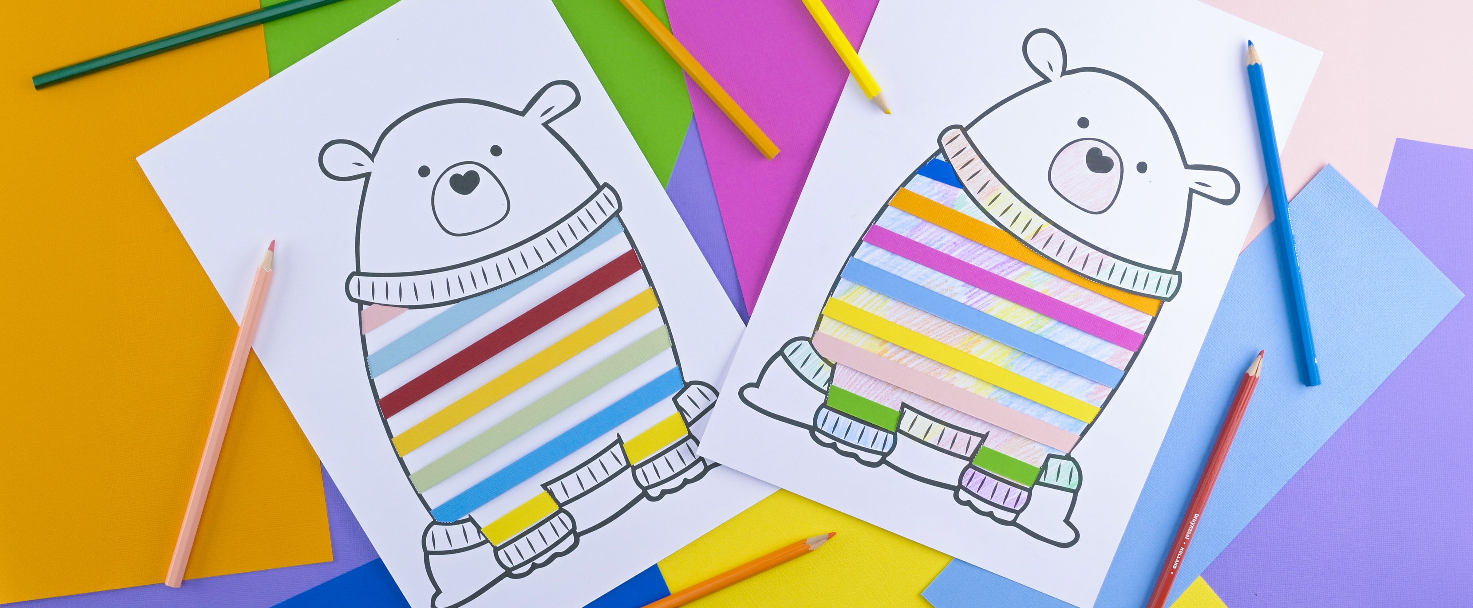 Tissage en papier avec ours polaire, activité créative pour anniversaire d’enfants