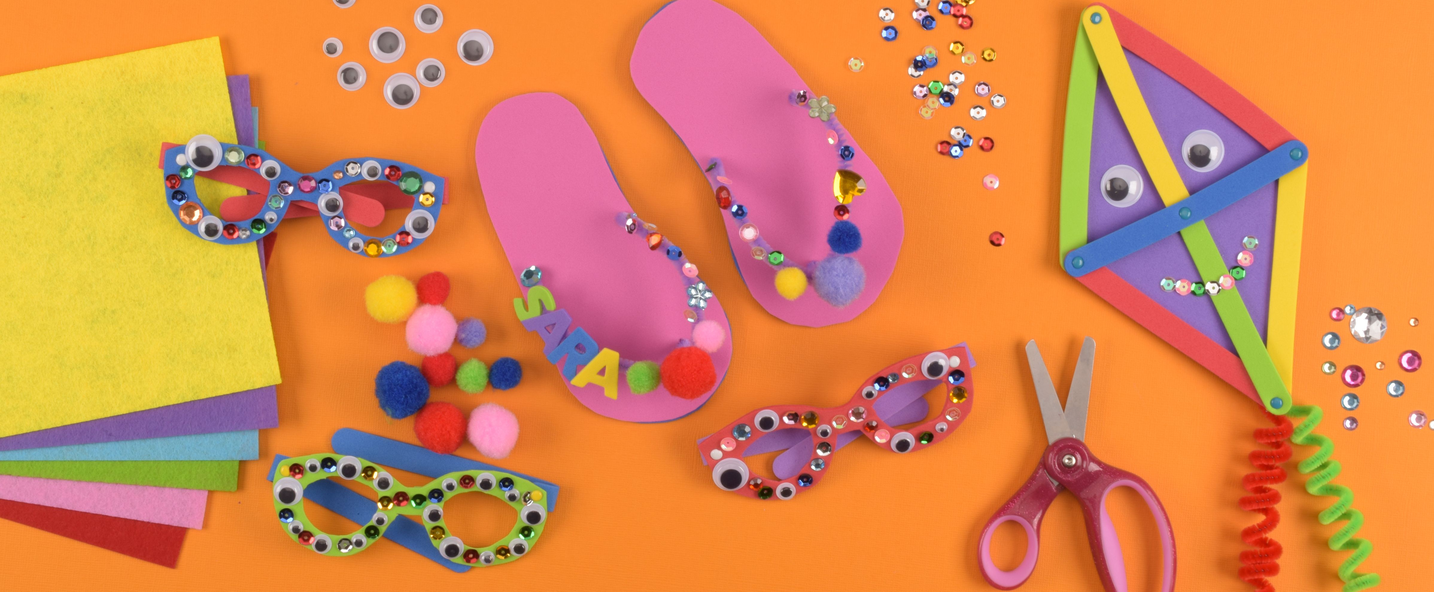 Creative party crafts with paper, foam and glitter for kids birthday celebrations