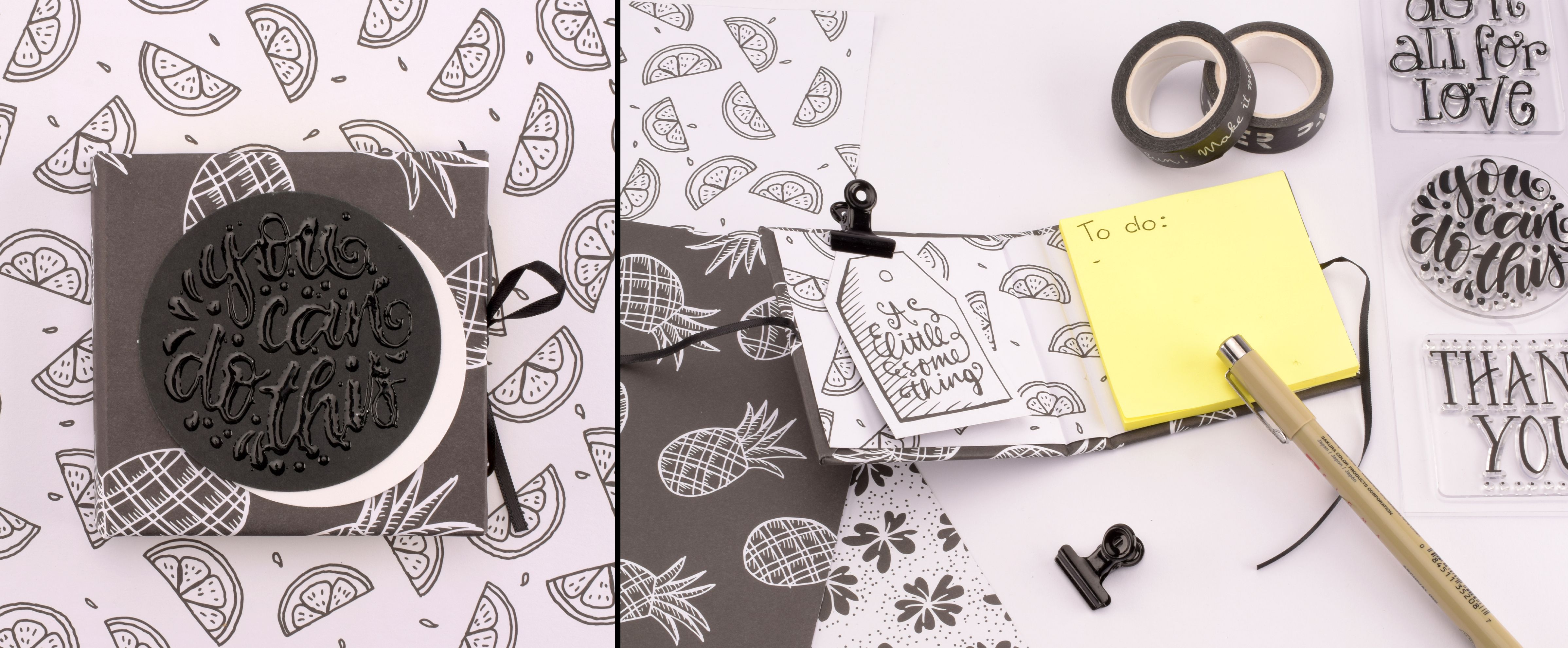 Couverture de post-it personnalisée avec tampons et papier – idée simple mais originale pour la Fête des Pères.