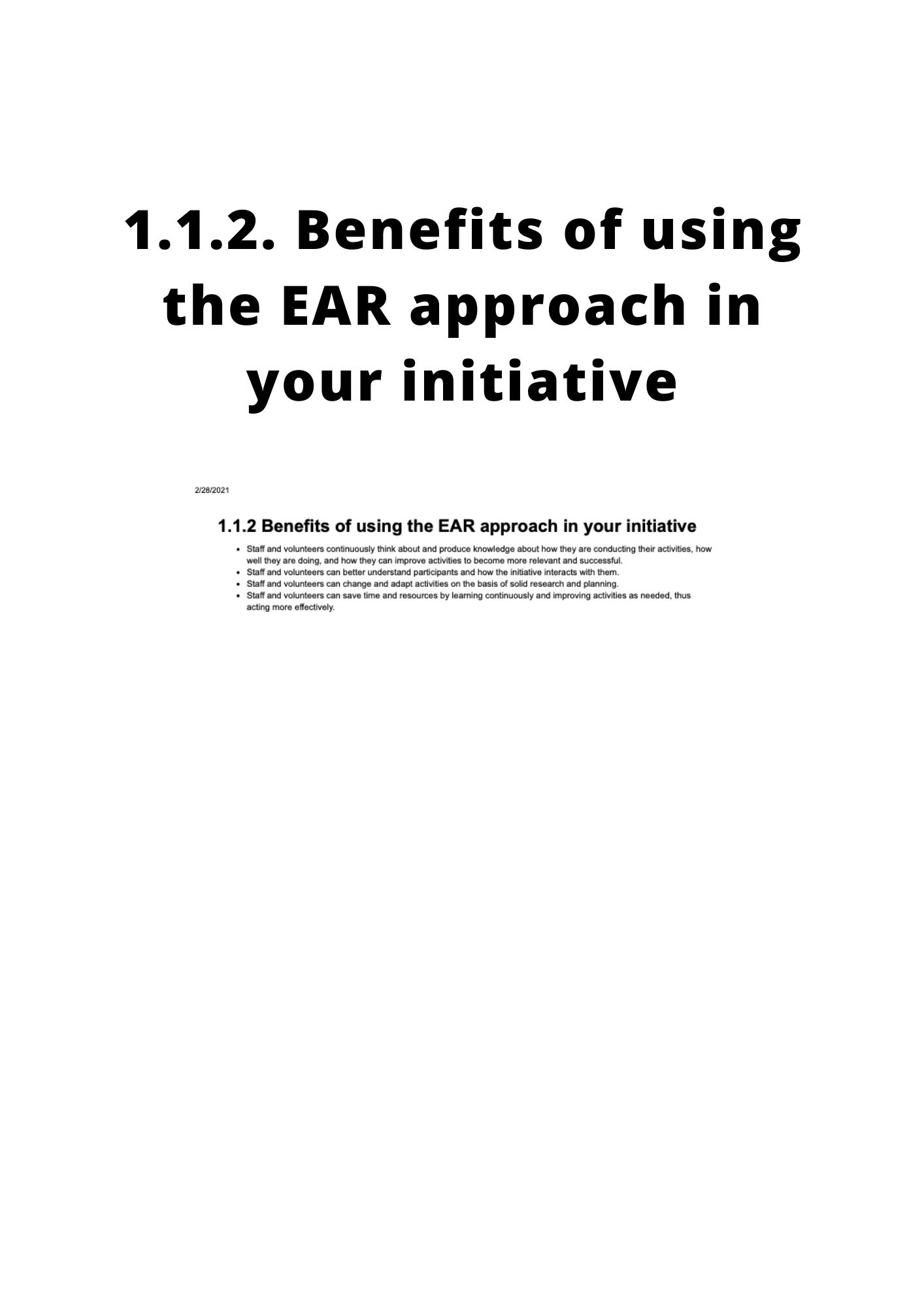 1.1.2 BENEFITS OF USING THE EAR APPROACH IN YOUR INITIATIVE - IASC ...
