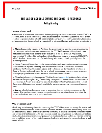 The Use of Schools During the COVID-19 Response - Policy Briefing ...
