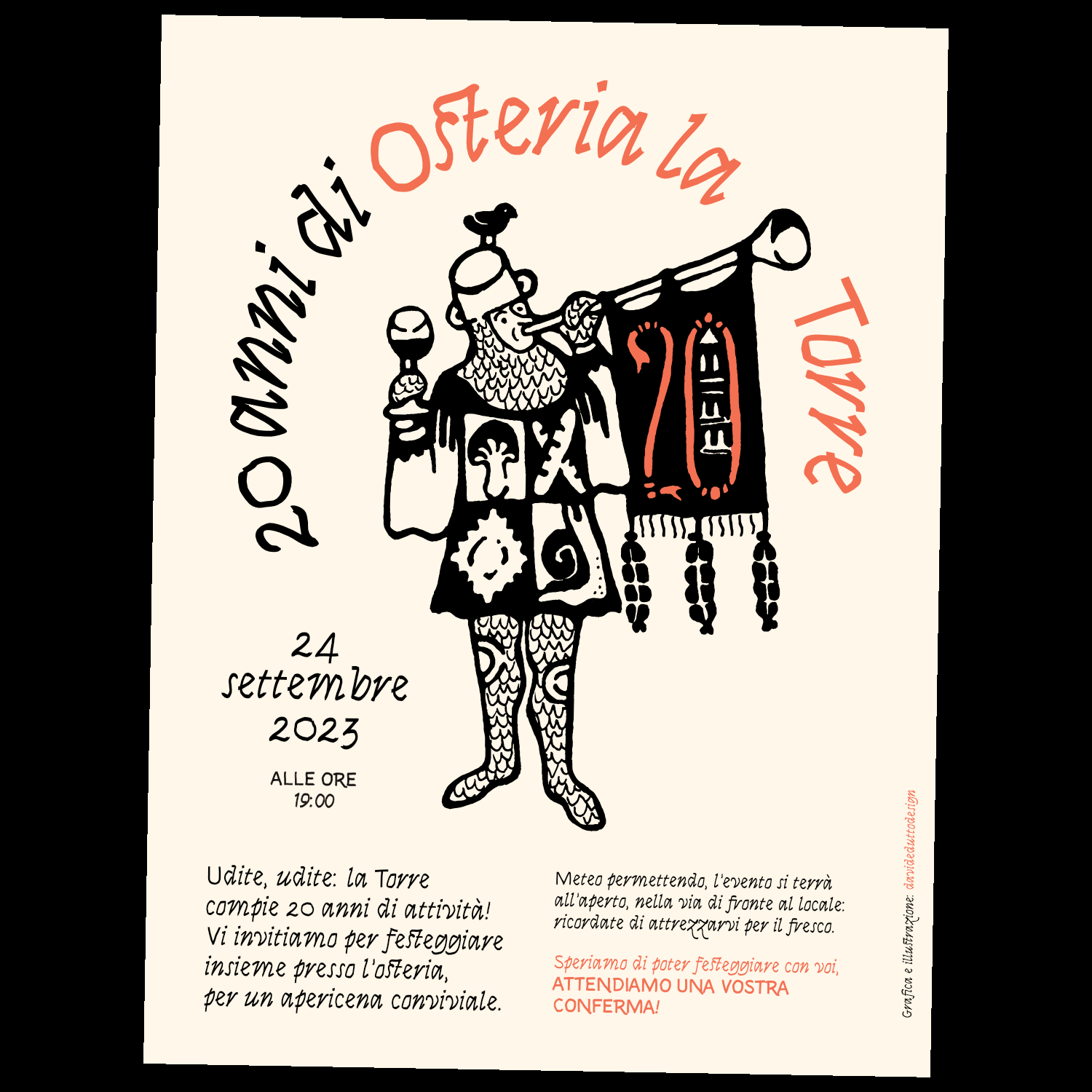 Osteria la Torre, locandina per l'evento 20 anni di Osteria la Torre