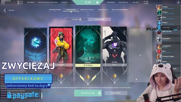 A mockup showing unique codes distributed during the stream