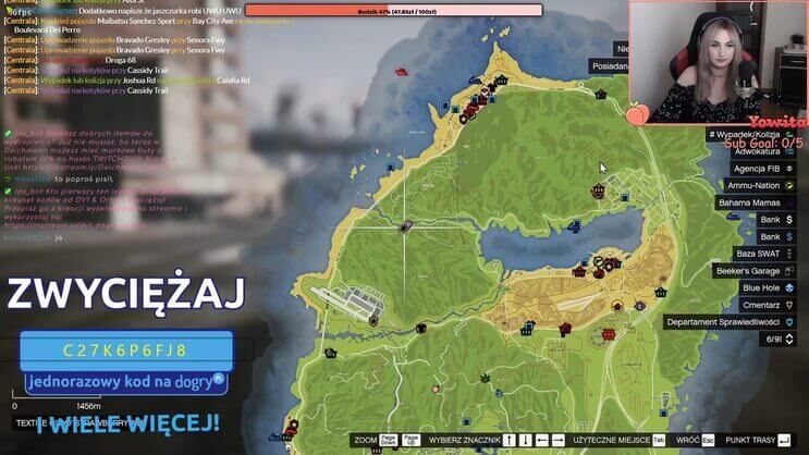 A mockup showing unique codes distributed during the stream