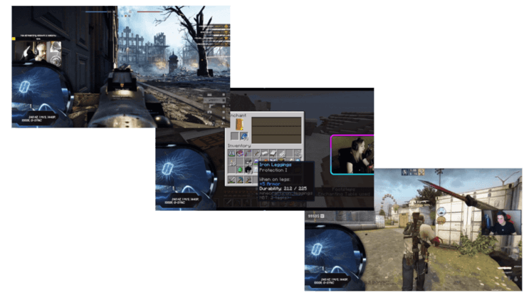 Three screenshots showing gameplay of streamers participated in Samsung campaign
