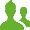 Zwei grüne Benutzersilhouetten, eine im Vordergrund und eine kleinere im Hintergrund, auf einem transparenten Hintergrund.