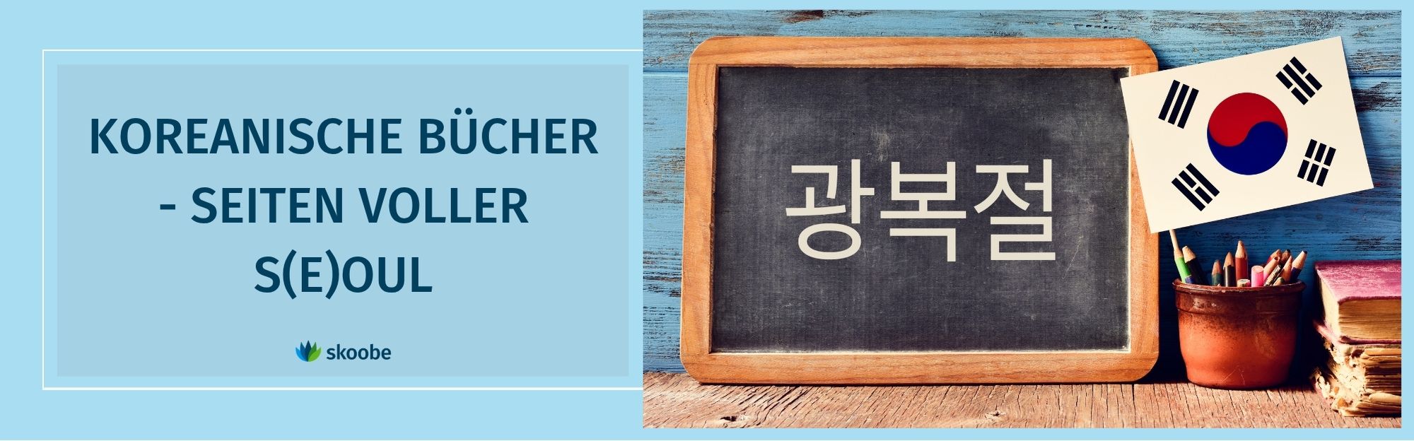 Artikeltitel und Tafel mit koreanischen Schriftzeichen und südkoreanische Flagge