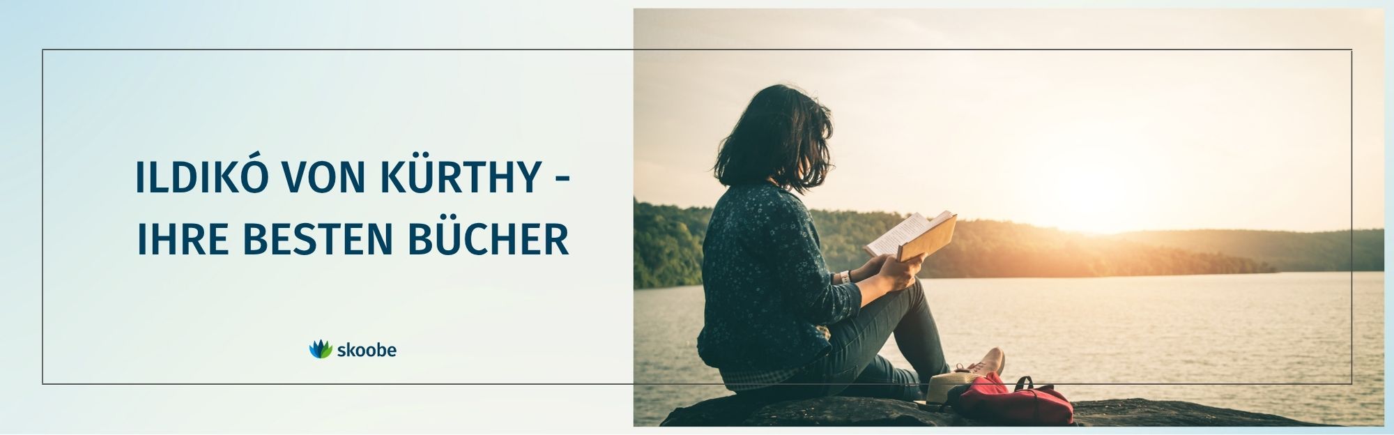 Titel des Artikels und Foto einer Frau, die an einem See bei Sonnenuntergang sitzt und ein Buch liest