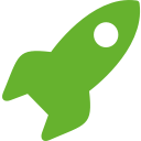 Einfarbig grünes Raketensymbol, das auf einem weißen Hintergrund nach oben zeigt.