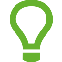 Grüne Glühbirne Symbol auf einem transparenten Hintergrund.