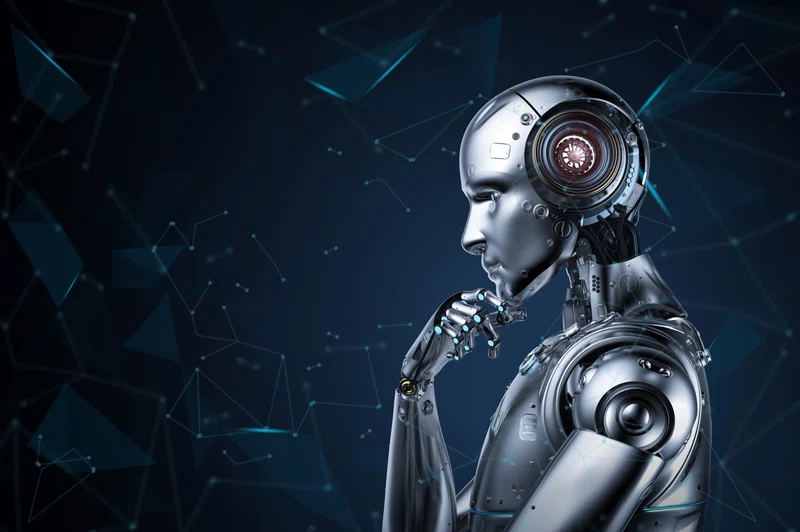 AI robot in thinking pose