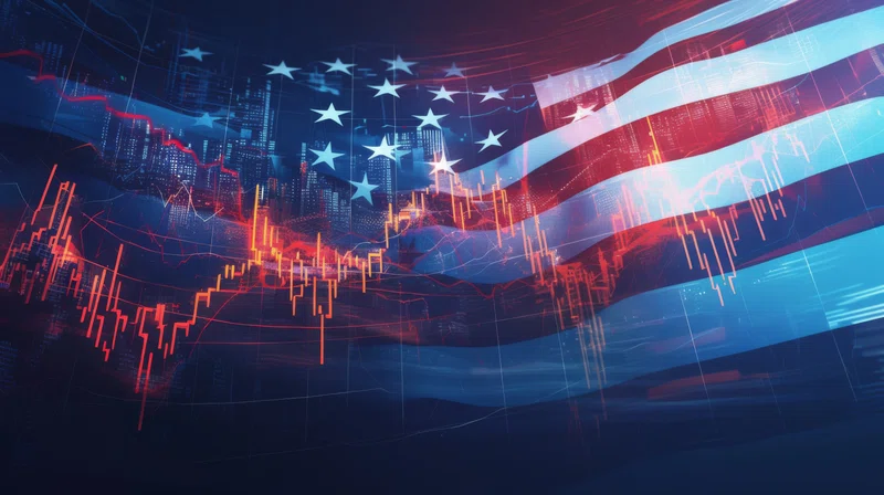 Stars and stripes against market red data line 