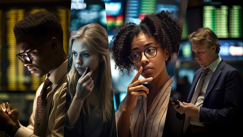 Several worried-looking investors 