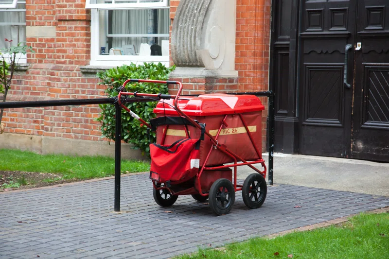 Postal trolley outside door