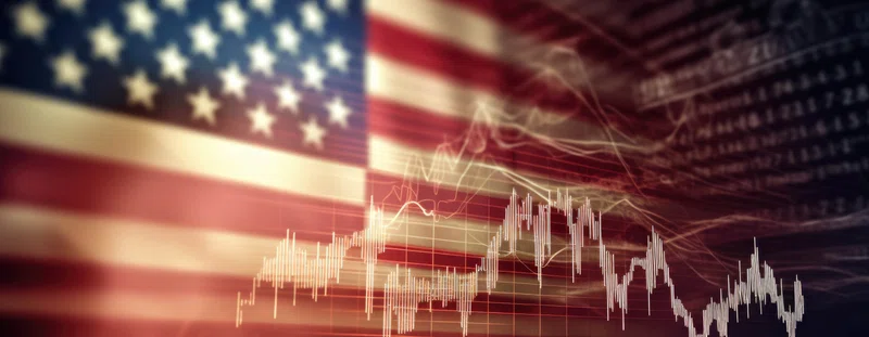American flag with chart behind