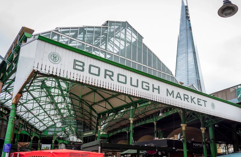 London's Borough Market with Shard in background