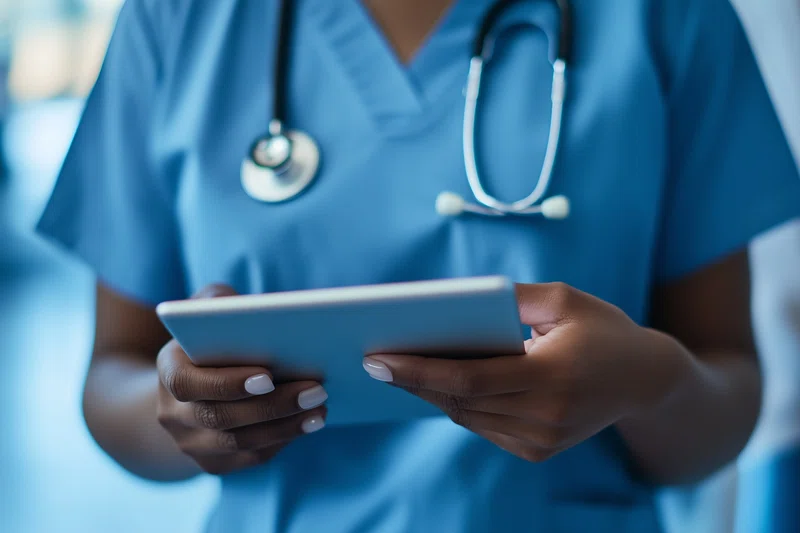 medical professional holding a clipboard