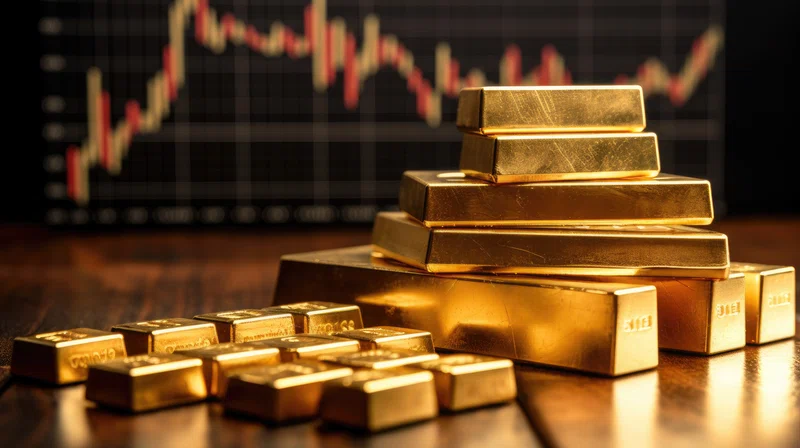 Gold bars with a chart in the background