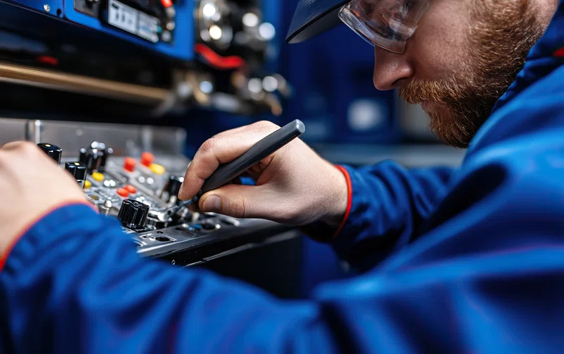 Engineer inspecting machine