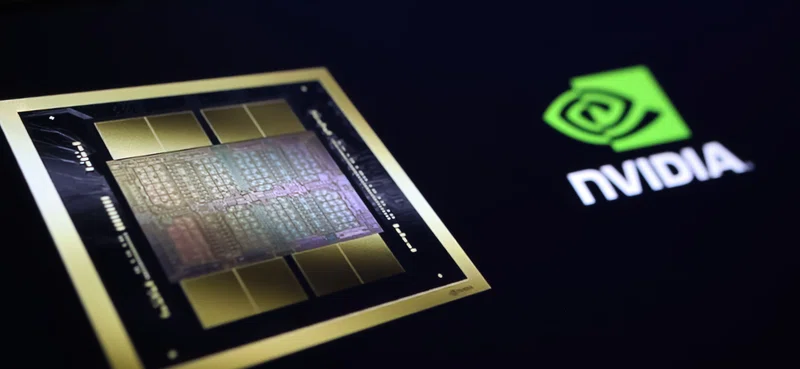 Nvidia logo and Blackwell chip