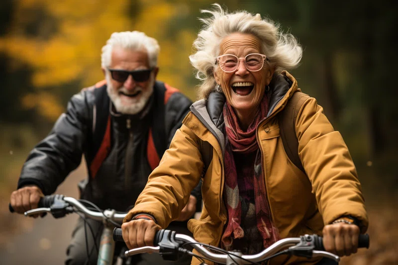 Two people cycling 
