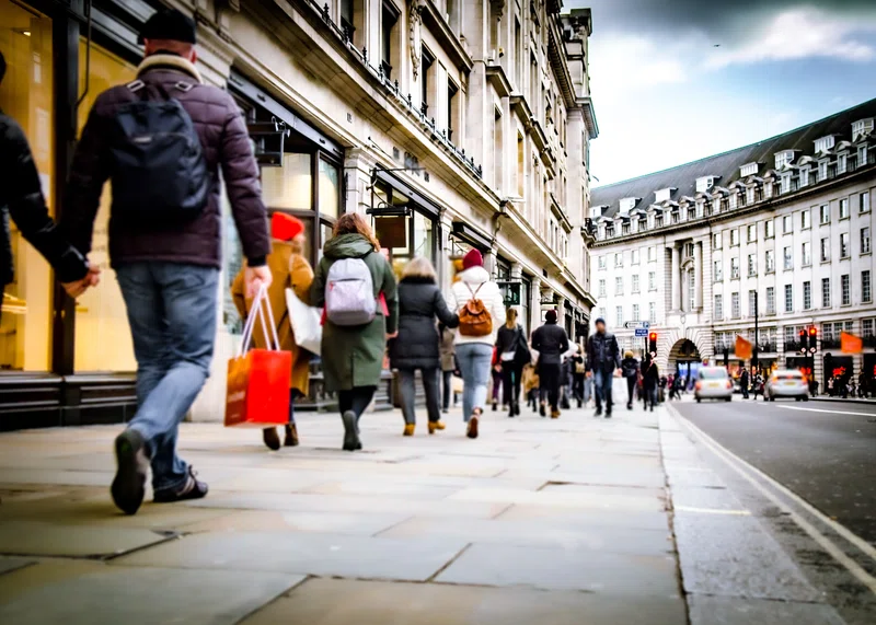Crowds on London shopping street