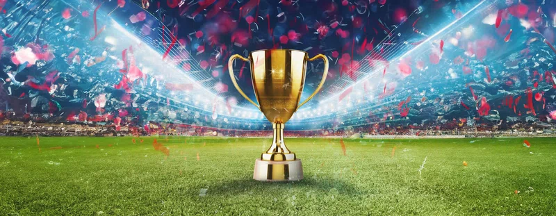 A winner's cup on a pitch