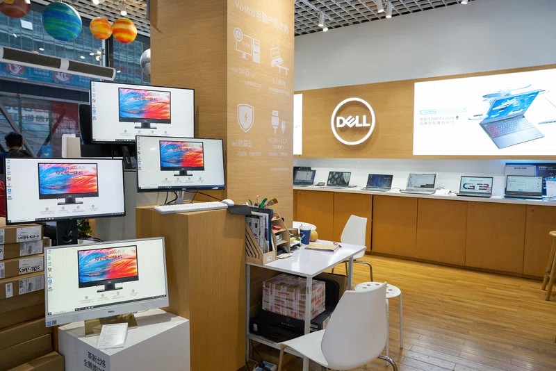 Dell laptops on display in showroom