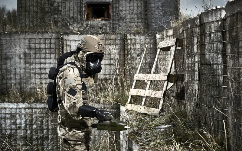 Soldier wearing an Avon respirator