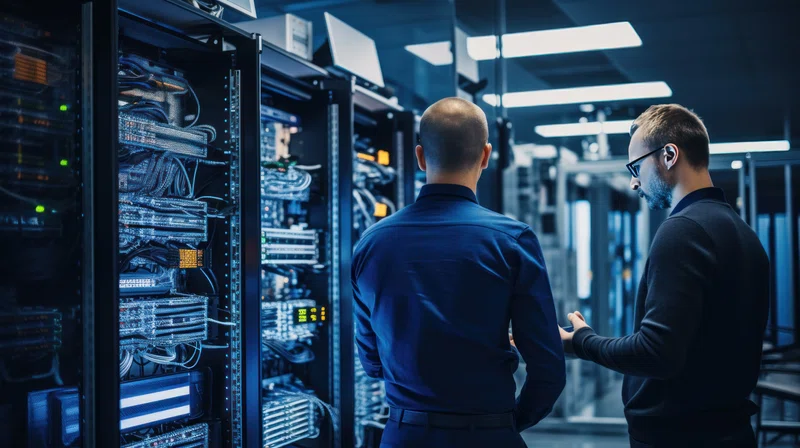 Two IT specialists in a computer room
