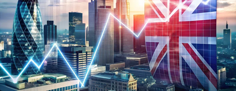 London skyline, UK flag 