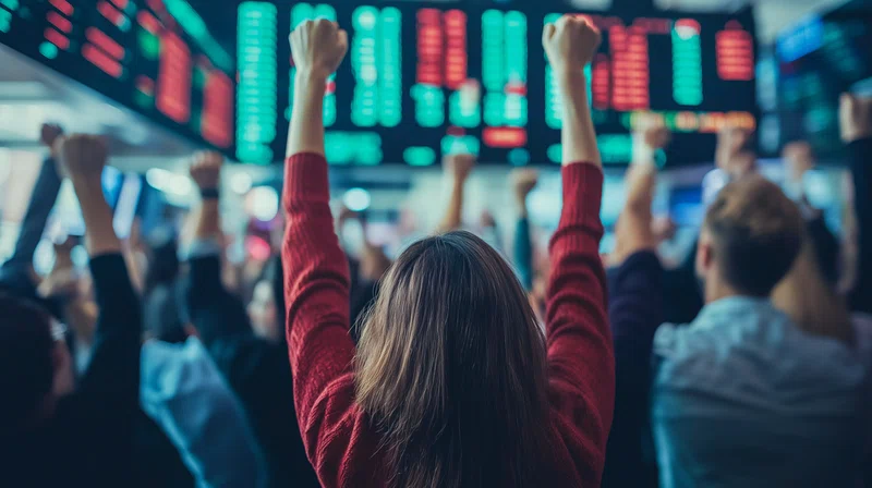 Traders celebrate a stock market rally