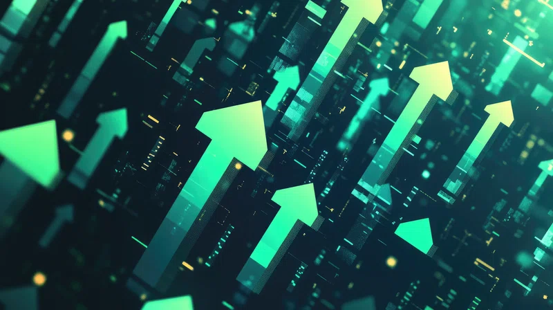 Stock market with green upward arrows