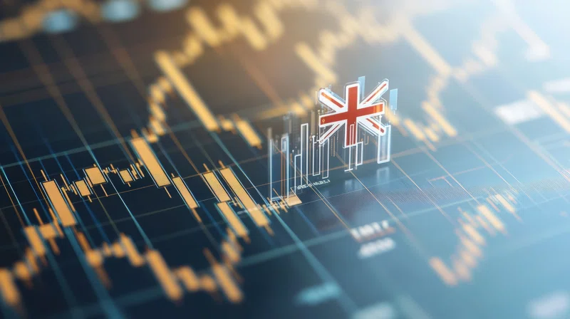 UK flag icon and stock market backdrop