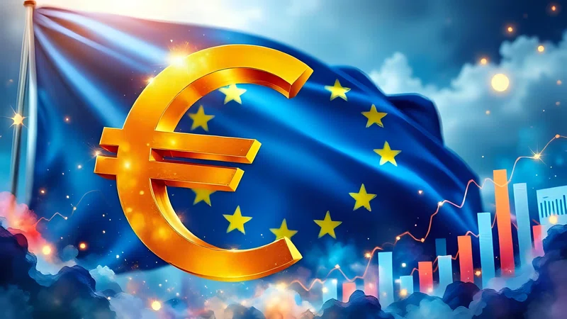 EU flag against market data
