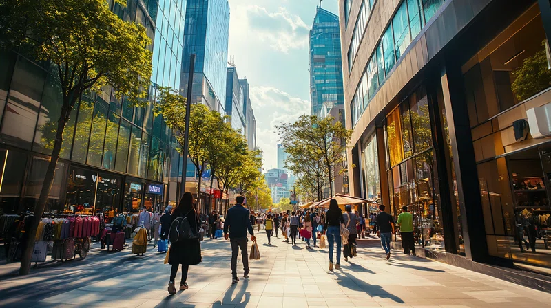 Shoppers in commercial district