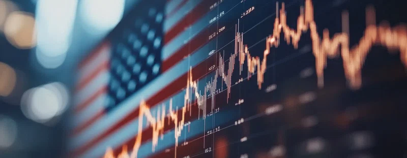 Illustration: US flag, charts and data